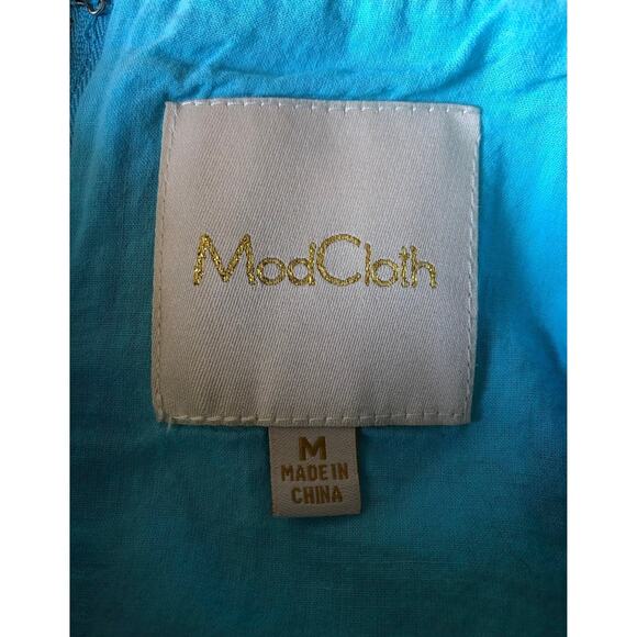 Modcloth fit and flare sleeveless dress blue, pink & green size medium - Picture 12 of 12